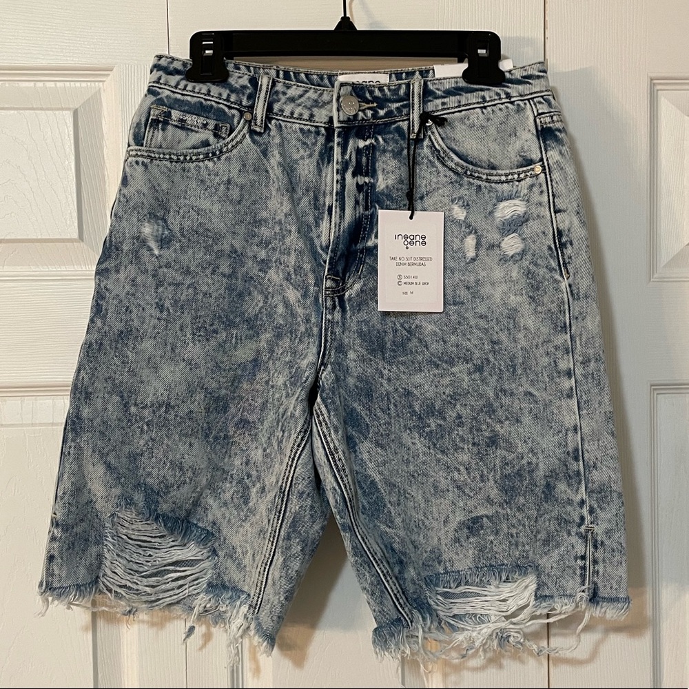 NWT insane gene LA take no slit distressed denim Bermuda shorts